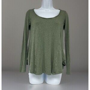White + Warren Flounce Long Sleeve Sweater Top Blouse Comfy Boho Green Size XS